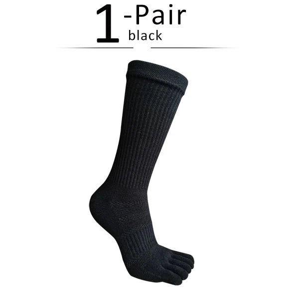 WRELS 1/5 Pairs Compression Five-Toe Socks Breathable Sports Toe Socks Women Men Cushioned Moisture-Wicking Running Crew Socks