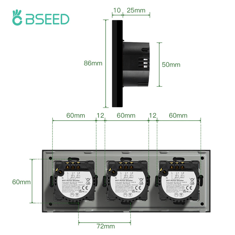 BSEED Wifi Roller Shutter Switch Triple Smart Blind Switch Wall Touch Switches  Smart Life Tuya Alexa App Voice Control