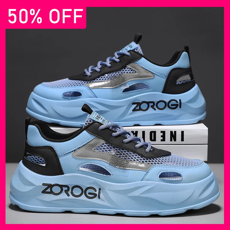 Men Sports Shoes Summer New Thick Soled Hollow Mesh Mesh Breathable Fashionable Lace Up Casual Versatile Running Shoes for Men