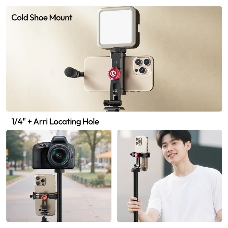ក្ដាប់ទូរស័ព្ទ Ulanzi MA51 QuickClip ម៉ោនជើងកាមេរ៉ាជាមួយនឹងការបង្វិល 360° Uka បញ្ចេញរហ័សសម្រាប់ម៉ោនភ្លើងវីដេអូ Vlog ផ្សាយផ្ទាល់