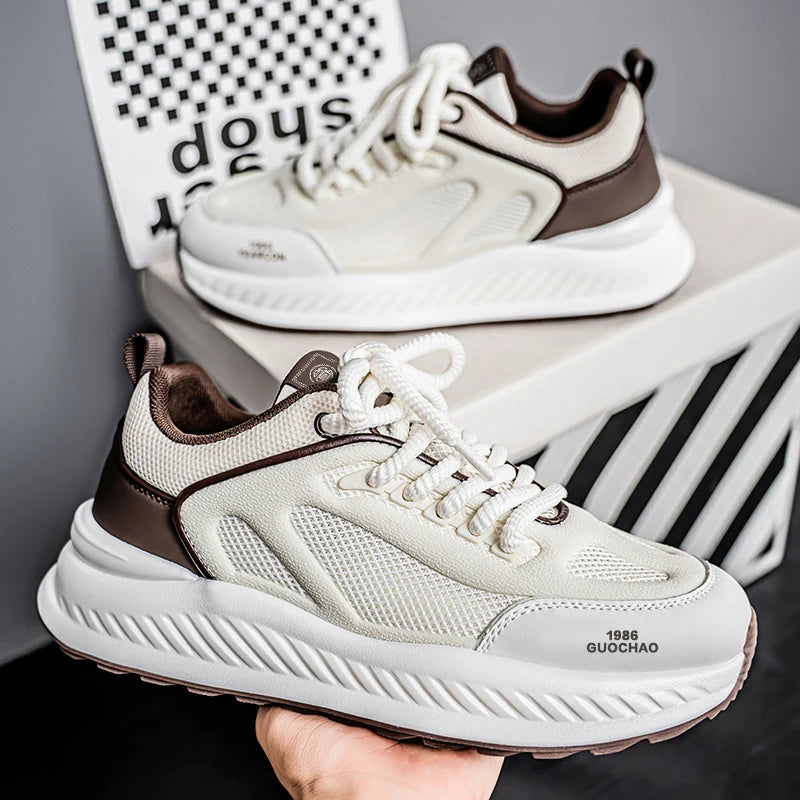 Men's casual sneakers four seasons breathable lightweight soft-sole non-slip outdoor running shoes thick-sole speed sports shoes
