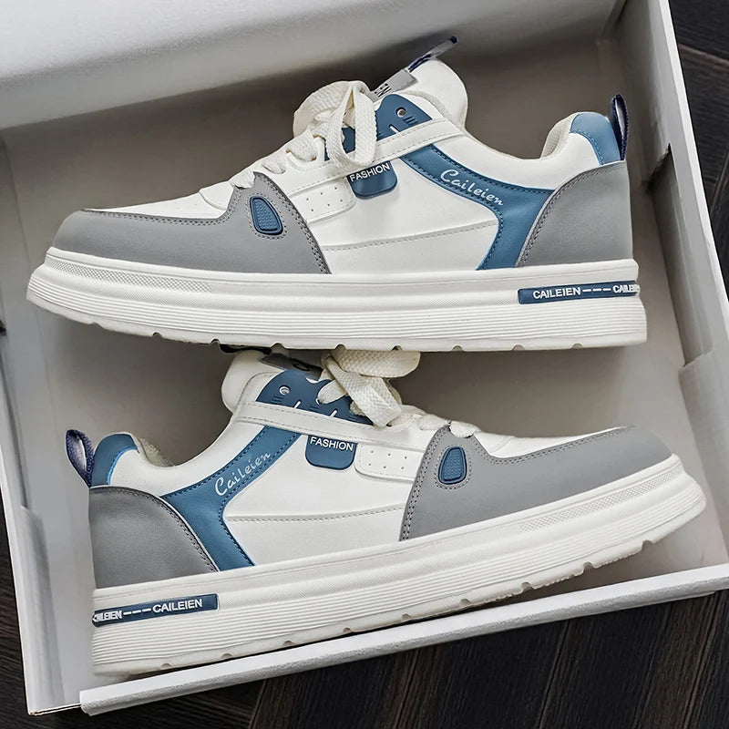 Mens Board Shoes 2025 New Fashion Lightweight Flat Leather Comfortable Outdoor Sports Walking Shoes Trendy Sneakers for Men