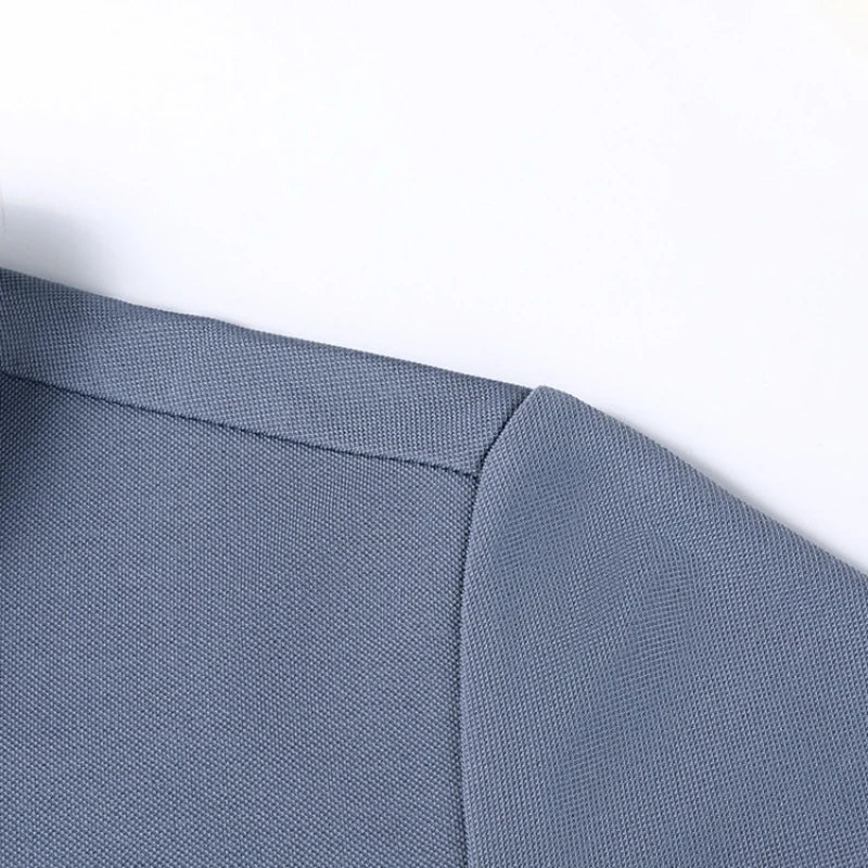 Men's Wool Blend Long Sleeve Polo - Light Blue (White/Black/Olive Green) Wool & Mulberry Silk Breathable Comfort Fit