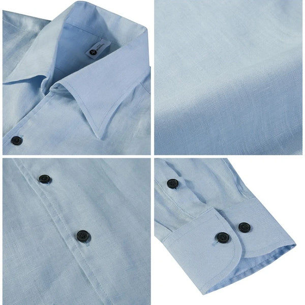 Men's 100% Linen Long-Sleeve Shirt – Old Money Style Lightweight Breathable Business Casual White Button