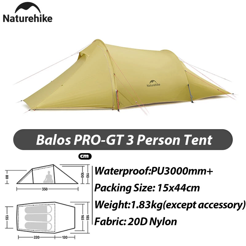 Naturehike 2026 New Ultra Light 2/3 Person Balos PRO 20D Nylon Hiking Tent Outdoor Camping Large Four Seasons Waterproof Tent