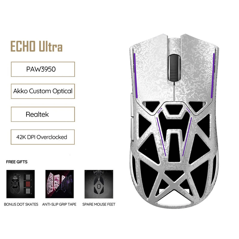 Akko Echo Master Ultra Gaming Wireless Mouse Carbon Fiber PAW3955 PAW3950 8K Polling Rate 65000DPI 55g Lightweight Esports Mouse
