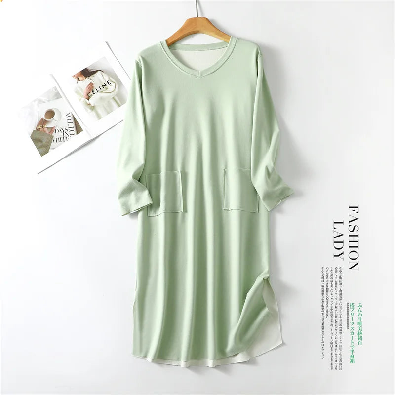 Warm V-neck Home Dress Women's Winter Plush Self Heating Sleeping Large Size Loose Thickened Nightgowns Female Nightdress