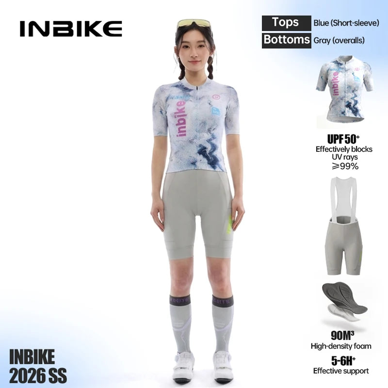 INBIKE Women's Road Bike Set Jersey Short Sleeve Pro MTB Bike Clothing Bicycle Shirts Bib Pants Padded Quick-Dry Cycling Apparel
