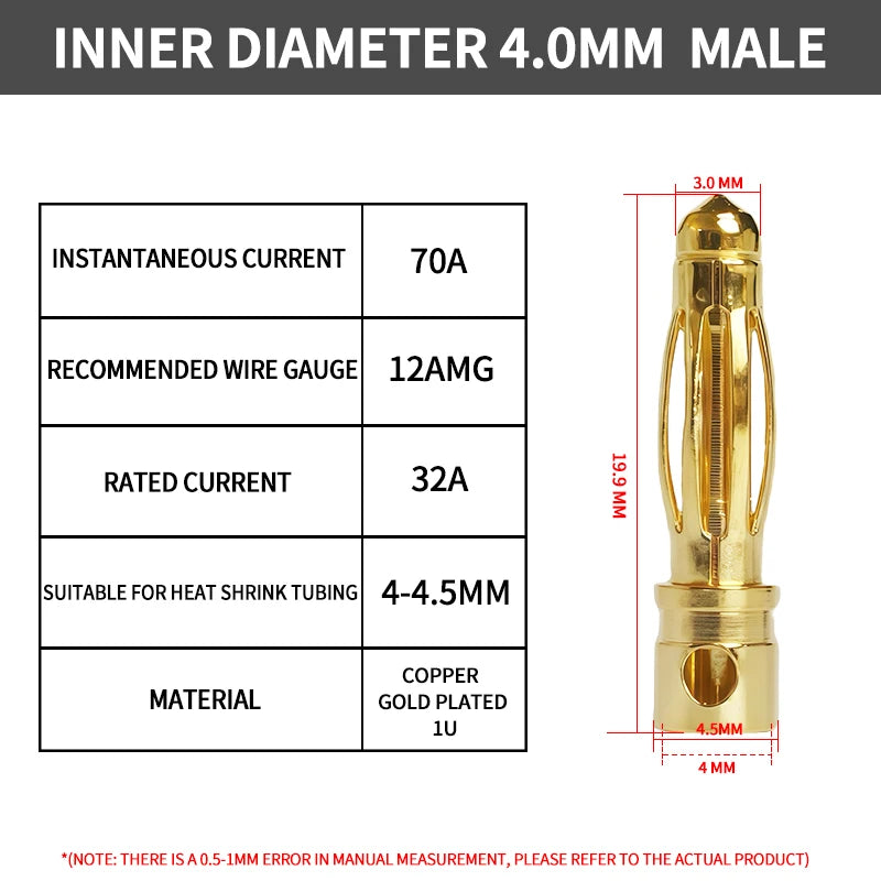 2/3/3.5/4/5/5.5/6/6.5/8mm Aircraft model pure copper Banana Plug Gold Plated Copper Brushless Motor Bullet Connector 40pcs
