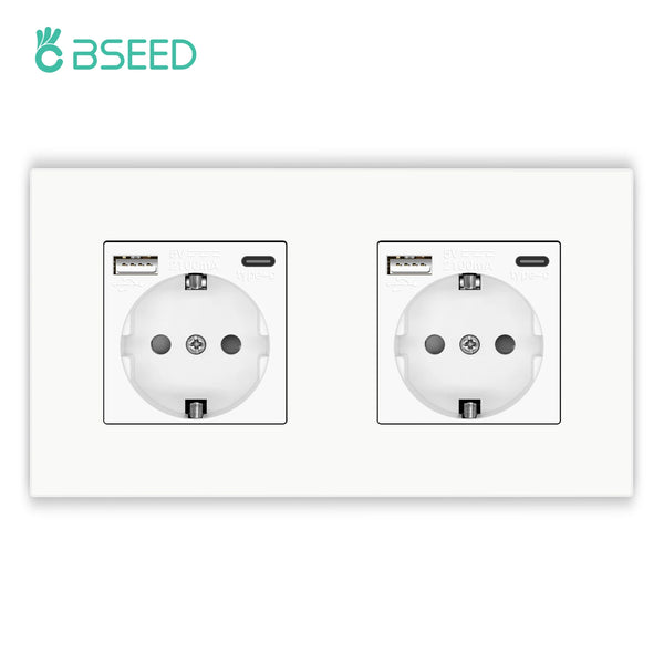 រន្ធដោតជញ្ជាំង BSEED M1 ស៊េរី EU រន្ធ USB ប្រភេទ C រន្ធដោតស៊ុមប្លាស្ទិកពីរ ឌុយភ្លើងបី ការការពារកុមារ 16A