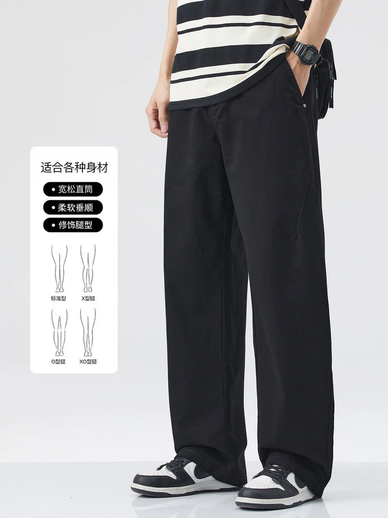 DUKEEN 100% Cotton Men's Casual Long Pants Summer Relaxed Straight Fit Wrinkle-Resistant Non-Iron Basic Khaki Chinos