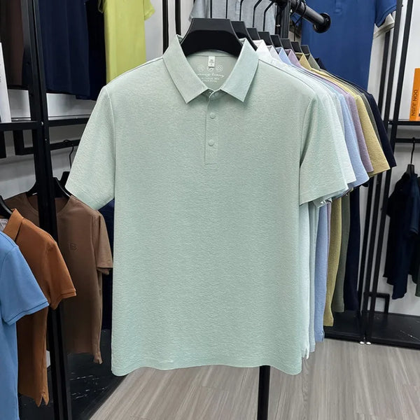 Men's Textured Polo Shirt Short Sleeve – Stretchy Blend, Soft Breathable, Multi-Color, Business Casual Summer Top