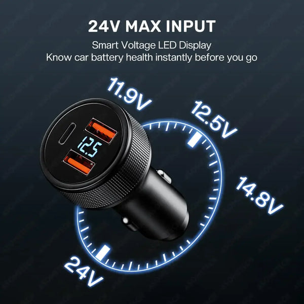 ឆ្នាំងសាករថយន្ត USB 72W QC 3.0 PD 3.0 SCP អេក្រង់ LED USB សម្រាប់ទូរស័ព្ទ iPhone 13 14 Pro Max Samsung Xiaomi Huawei IPad