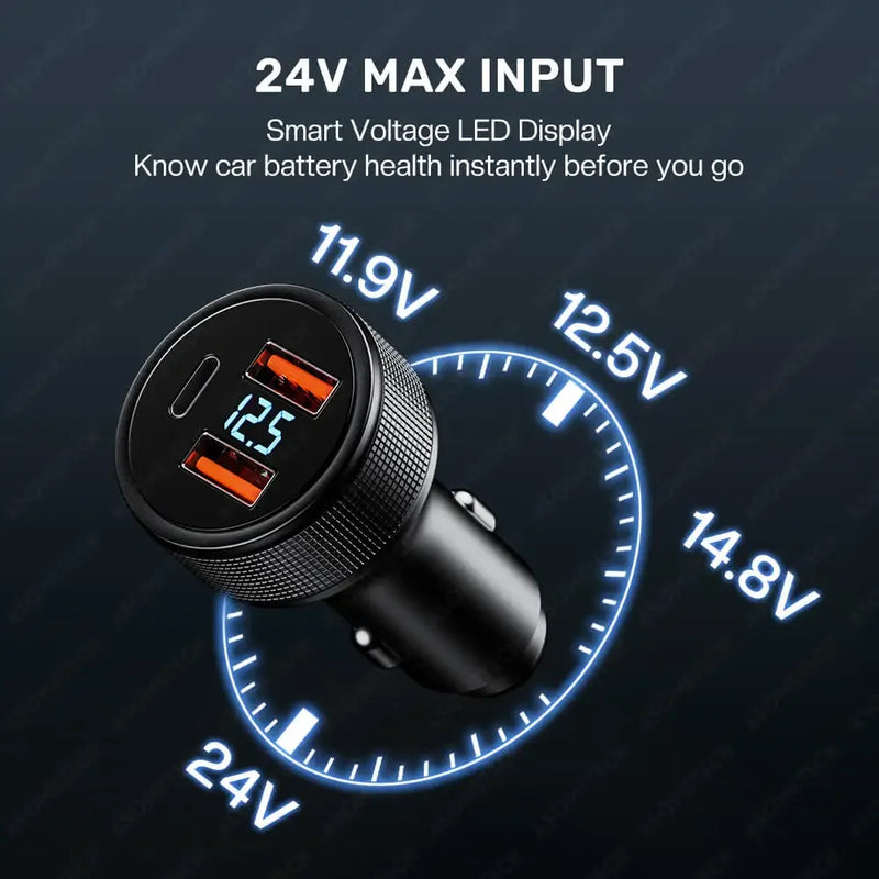 ឆ្នាំងសាករថយន្ត USB 72W QC 3.0 PD 3.0 SCP អេក្រង់ LED USB សម្រាប់ទូរស័ព្ទ iPhone 13 14 Pro Max Samsung Xiaomi Huawei IPad