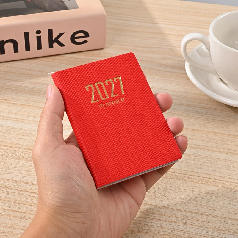 A7-sized 2027 English Planner,365-day Daily Planner Calendar, A7 Mini Portable Pocket Daily Planner, PU Leather Small Notebook