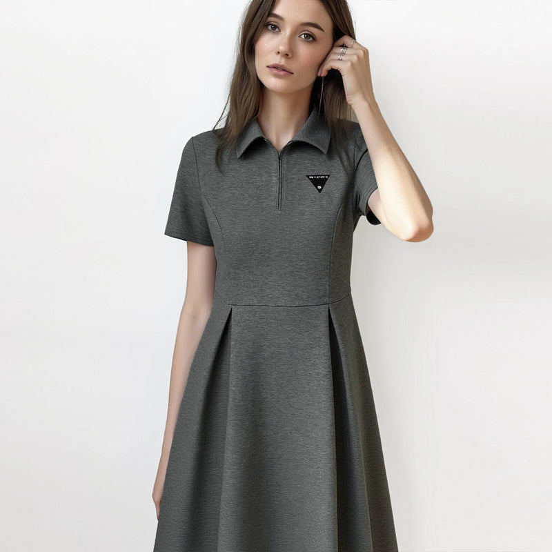 Amii Mini Dress 2026 Summer New Letter Embroidered Polo Collar Fitted Waist Short Sleeve Casual Air Layer Women's Dress 12622153