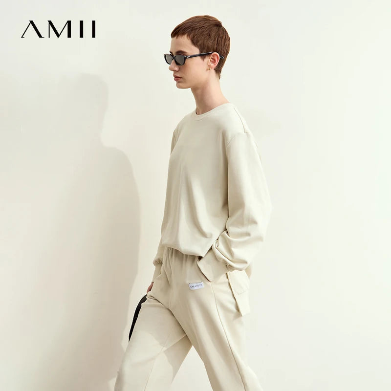 Amii Minimalism Woman Sweatshirts 2026 Autumn New O-Neck Long Sleeve Sweatshirts For Woman Loose Knit Casual Top Female 12423058