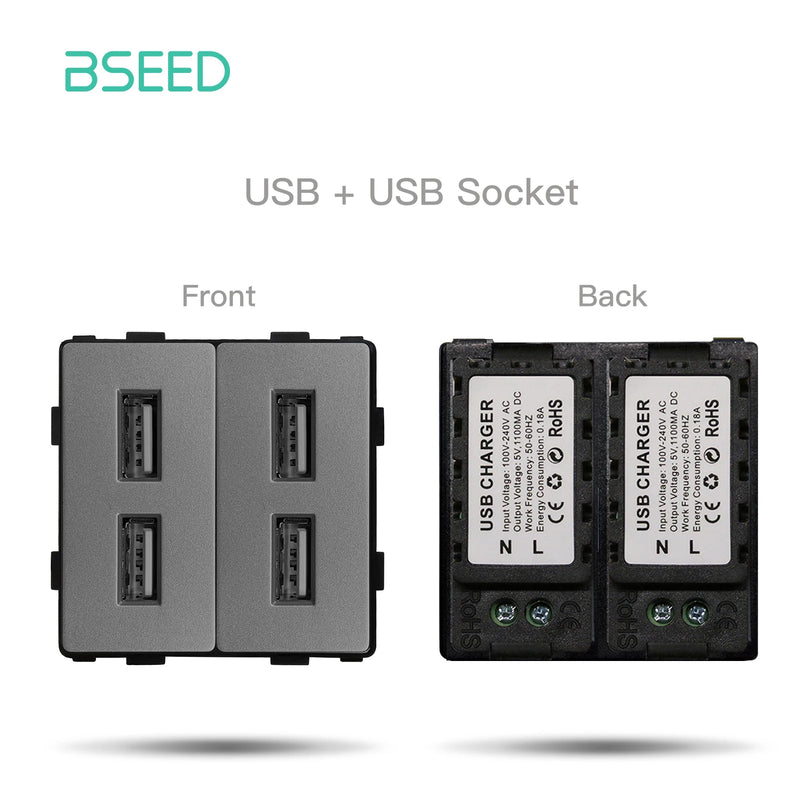 BSEED Wall Switch Panel Part Dual USB Socket TV Internet RJ45 Satellite Function Parts EU Socket DIY Part Only Free Combination