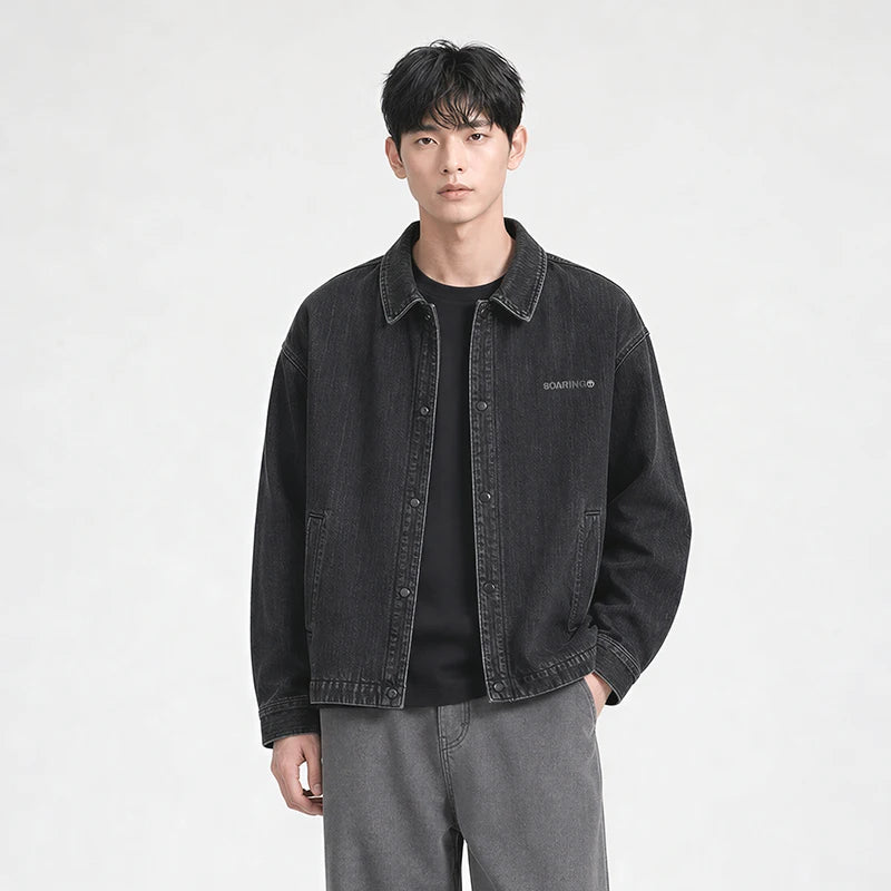 Semir Men Jacket Denim Coach Style Loose Lapel Retro Classic 2026 Autumn Textured Fabric Casual Outerwear Daily Layer
