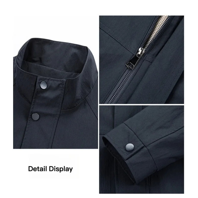 Men's Lightweight Stand Collar Zip Jacket Casual Business Outdoor Windbreaker