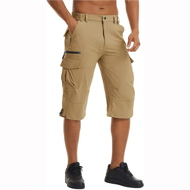 TACVASEN Men's Cargo Work Shorts Quick Dry 3/4 Length Capri Pants Multi-pockets Knee Length Trousers Summer Board Beach Shorts