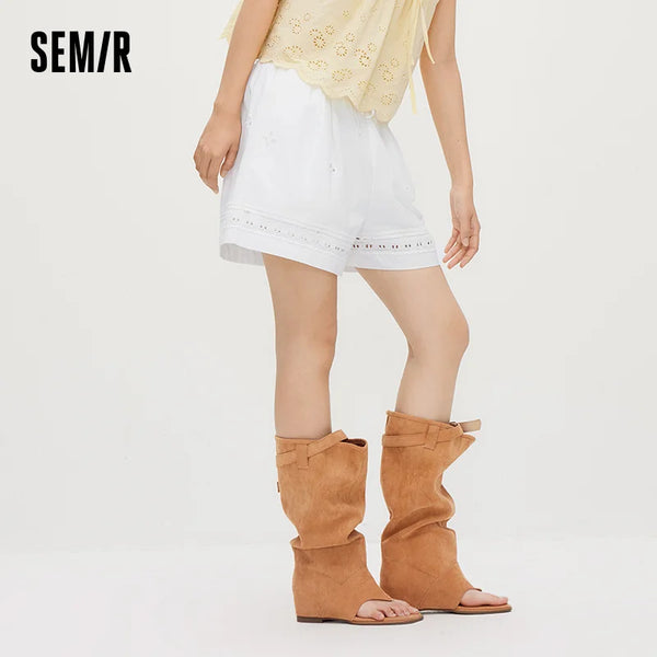 ខោស្ត្រី Semir ធម្មតា ប៉ាក់ប្រហោង ពណ៌ស រលុង សាមញ្ញ សុភាព រដូវក្តៅ ឆ្នាំ២០២៦ ម៉ូដអាវធម្មតាប្រចាំថ្ងៃ