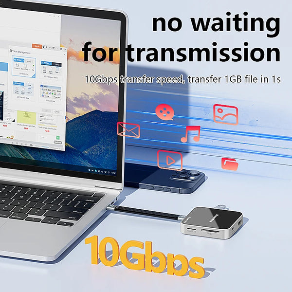 មជ្ឈមណ្ឌល USB C ម៉ាញេទិក Blueendless USB A 3.2 10Gbps PD100W ប្រភេទ-C អាដាប់ទ័រច្រកច្រើន SD/TF មជ្ឈមណ្ឌលកាត 7 ក្នុង 1 មជ្ឈមណ្ឌលសម្រាប់ iPhone 16 15 Pro M