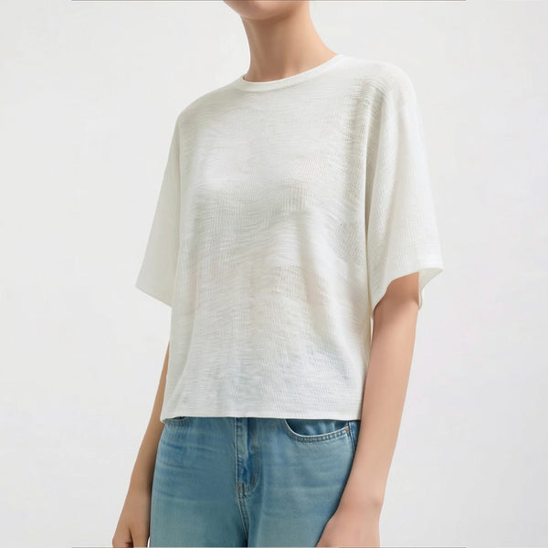 Amii Lightweight Women's Knit Top 2026 Summer New Round Neck Dolman Sleeve Sweater Loose Casual Slightly Sheer Pullover 12622198