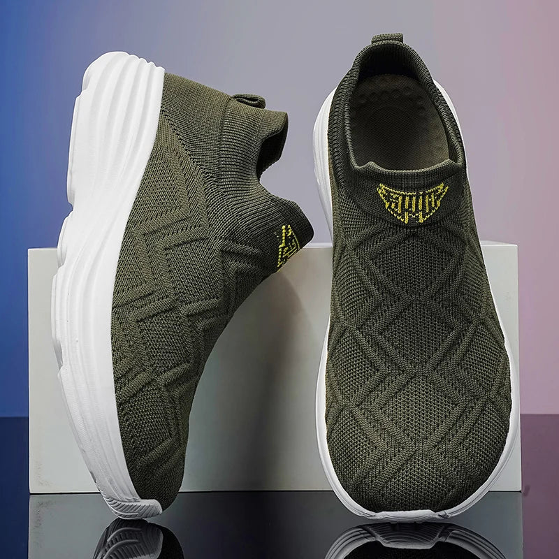 Men Extra Wide Toe Box Slip on Knit Sneakers Stretch Breathable Casual Walking Shoes Roomy Fit for Swollen Feet Edema Bunions