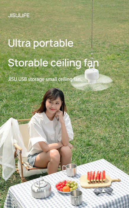 JISULIFE Ceiling Fan USB Rechargeable Portable Household Electric Hanging Fans with Remote Control