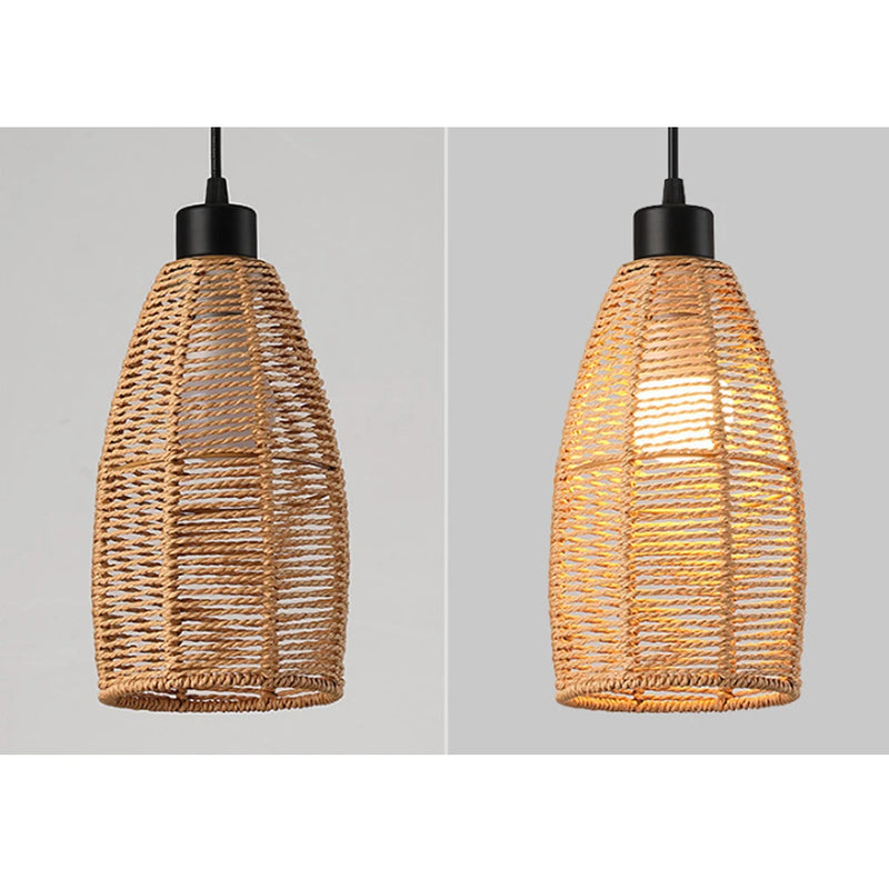JOYINLED Boho Rattan Chandelier Wicker Pendant Lighting Fixture Woven Ceiling Chandelier for Kitchen Dining Room Farmhouse