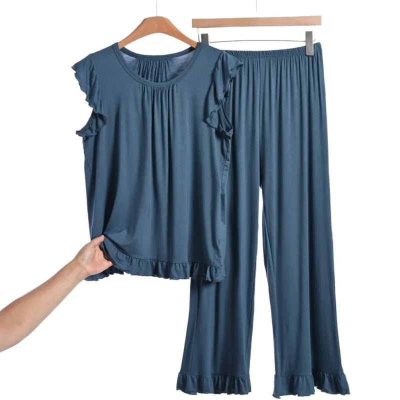 Modal Thin Sleepwear Woman 2 Piece Pajamas Set Summer Sleeveless Top Nightwear 2XL-8XL Large Loungewear Female Pyjamas Suits