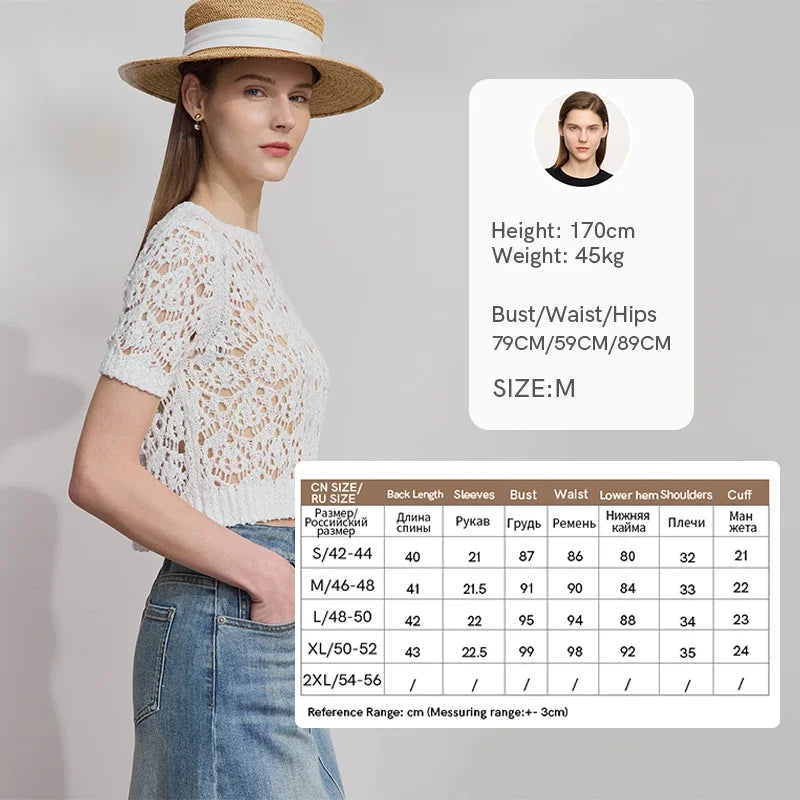 អាវយឺតប៉ាក់ Amii Minimalist សម្រាប់នារី កមូល 2025 រដូវស្លឹកឈើជ្រុះ ដៃខ្លី ក្រូម រាងប្រហោង អាវរលុង ស្រស់ស្អាត 12541165