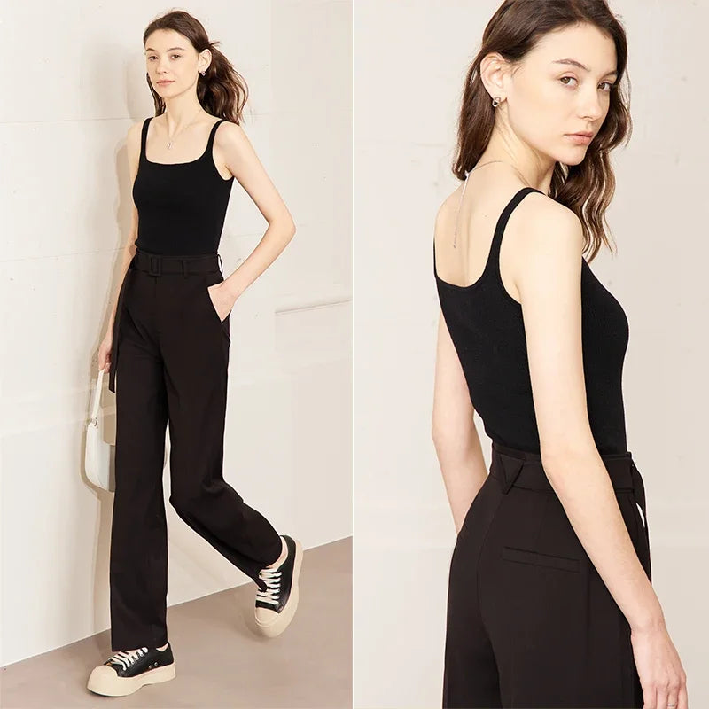 AMII Minimalism 2026 Summer New French Solid White Tanks & Camis Knitted Tops Office Lady Slim Casual Woman Clothing 72342001