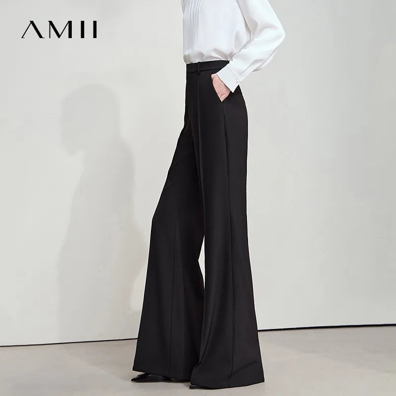 ខោ AMII Minimalist សម្រាប់ស្ត្រីធម្មតាឆ្នាំ ២០២៥ ម៉ូដរដូវស្លឹកឈើជ្រុះ ខោជើងធំពណ៌ខ្មៅប្រឆាំងនឹងស្នាមជ្រួញ ខោរលុង សម្លៀកបំពាក់ស្ត្រី 12523100