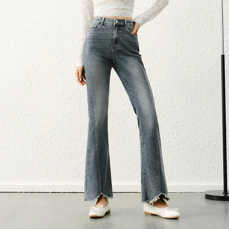 Semir Flare Jeans Women 2026 Spring Split Raw Flare Leg Length Trendy Retro Style Fashion Long Trousers