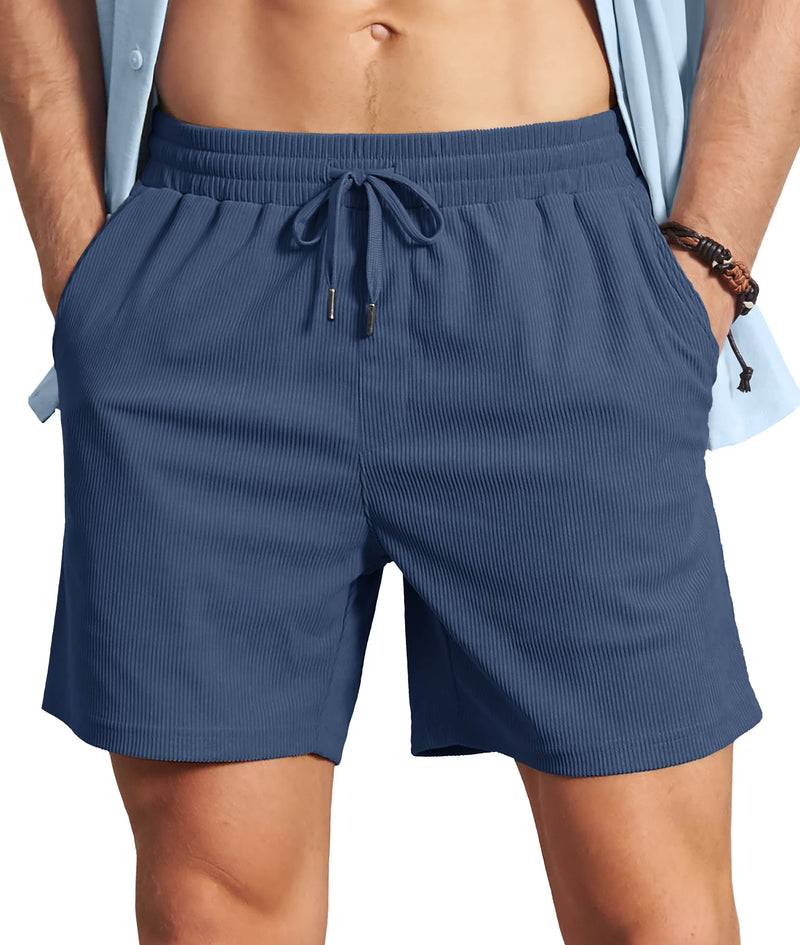 TACVASEN Men's Corduroy Texture Casual Shorts 6" Inseam for Summer Beach Vacation Elastic Waist Drawstring Lightweight Pockets