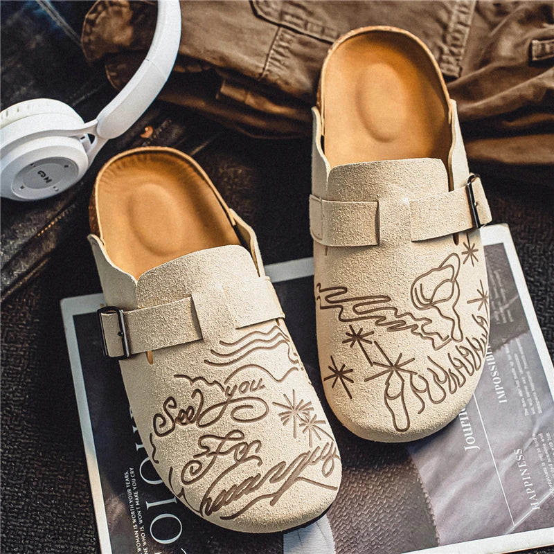 Men's Mules Casual Slippers Summer new Breathable lightweight outdoor walking shoes fashion youth comfort non slip semi slippers