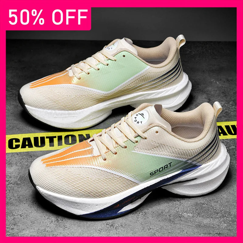 Unisex Sports Shoes Marathon Running Breathe Light Lace Up Mesh Training Shoes New Thick Soled Damping Anti Slip Running Shoes