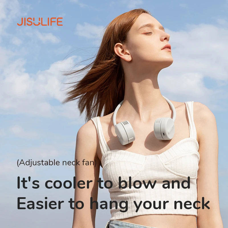 JISULIFE USB Portable Neck Fan 360°Adjustable Bladeless Neck Fan USB Rechargeable Flexible Hose Hands Free Fan Around Neck