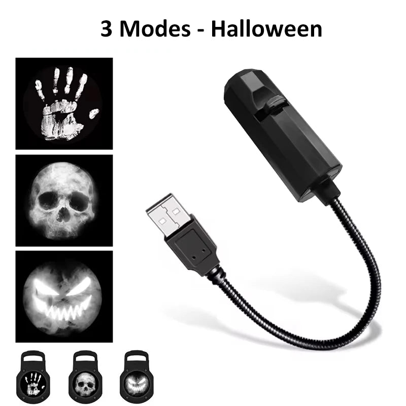 Skull Projection Lamp Switchable Pattern Design Led Night Light Portable USB Powered for Room Wall Ceiling Decor Halloween Gift
