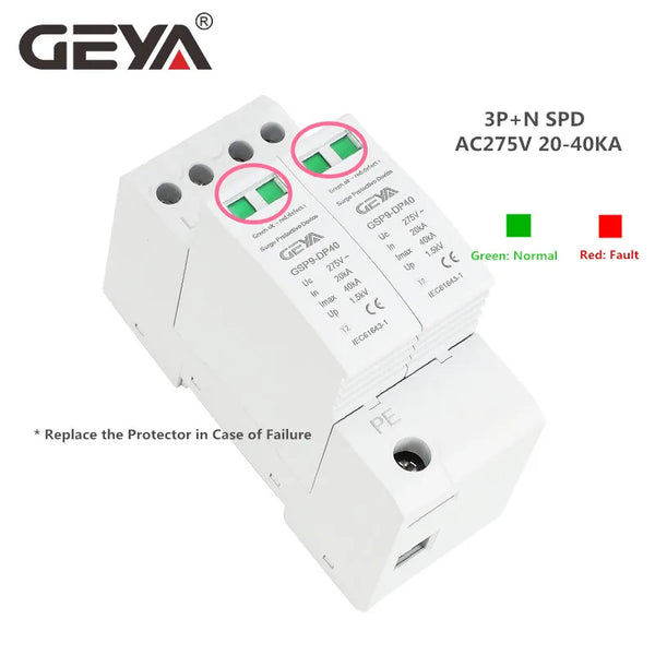 GEYA GSP9 1P+N/2P 18mm SPD ឧបករណ៍ការពារការកើនឡើង 20~40KA ឧបករណ៍ការពាររន្ទះ ឧបករណ៍បញ្ឈប់វ៉ុលទាប AC275V SPD