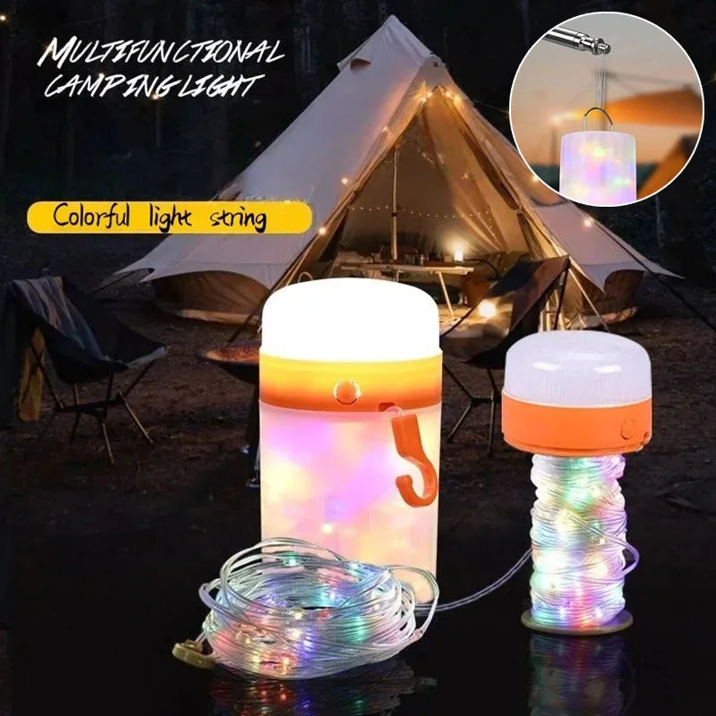 ចង្កៀងបោះតង់ LED ជាមួយខ្សែ 10 ម៉ែត្រ ចង្កៀងតង់ការពារទឹកជ្រាប ភ្លើងពេលយប់ចល័តអាចសាកបានសម្រាប់ការតុបតែងបុណ្យណូអែលថ្ងៃឈប់សម្រាកនៅផ្ទះ