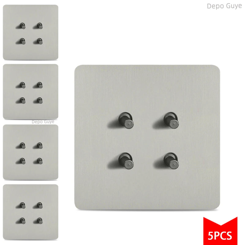Toggle Retro Switch Panel 1/2/3/4 Gang 2Way Silver Gray Brushed Stainless Steel Antique Wall Metal Lever Light Switch 5/10 PCS