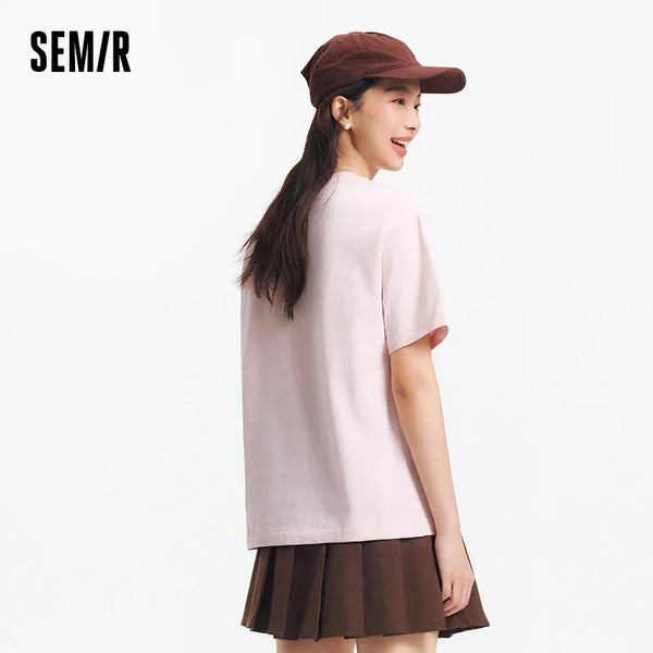អាវយឺតនារី Semir ឆ្នាំ ២០២៦ បោះពុម្ពអក្សរប្លុកពណ៌ ស្មាទម្លាក់ចុះ រលុង ម៉ូដធម្មតា ទន់ ពាក់ប្រចាំថ្ងៃ