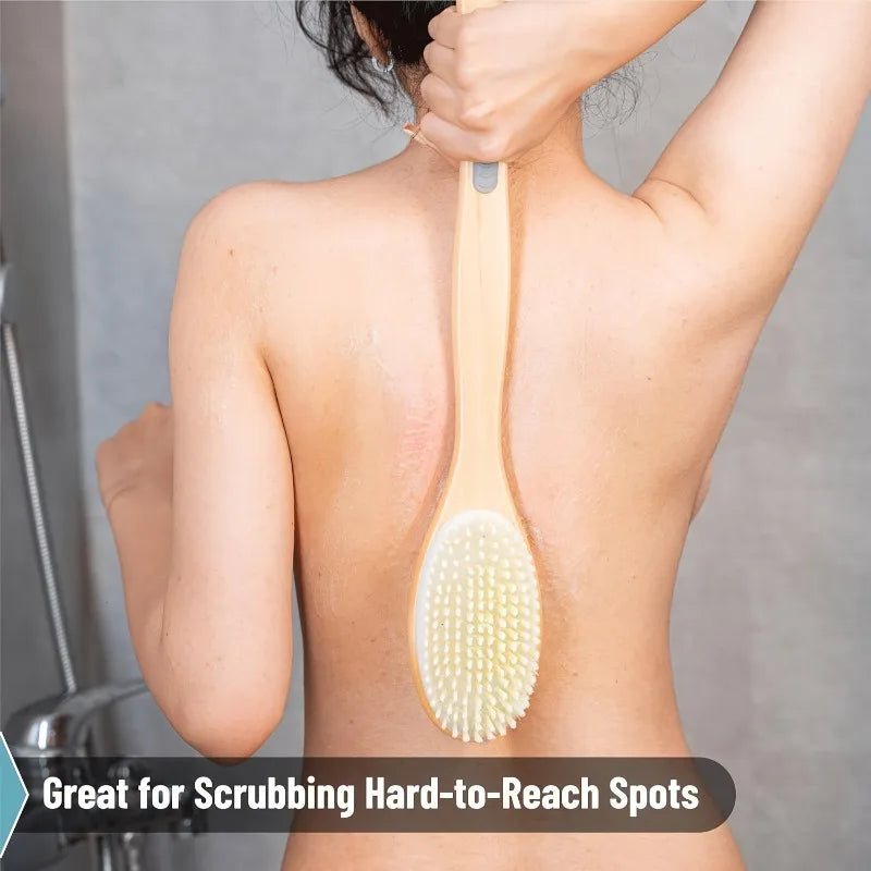 1pc Dual-Sided Shower Brush with Long Handle - Bristle Body Scrubber,Exfoliating Back Brush,Deep Clean,for Lotion Application