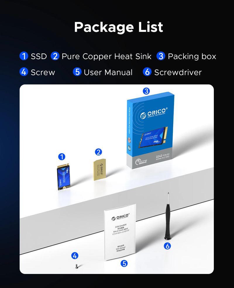 ORICO M.2 2242 1TB SSD NVMe PCIe3.0 Gen 3x4 Internal Solid State Drive 3D NAND TLC Up to 3100 MB/s for Laptop/Desktop D10 2242