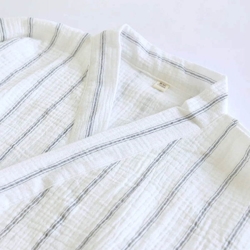 Kimono Gauze Cotton Bathrobe Striped Casual Robe Man Sleepwear 2026 New Spring Summer V-neck Loose Dressing Gown Lounge Wear