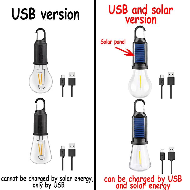 Solar Powered LED Camping Lamp USB Charging LED Lighting Lantern Waterproof Portable Handheld Lamp for Outdoor BBQ Camping