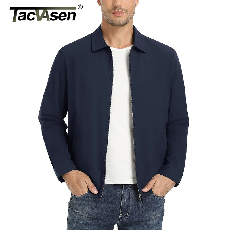 TACVASEN Mens Lightweight Work Jackets Fashion Tunic Style Zipper Pockets Bike Jackets Full Zip Spring Fall Jacket Outwear